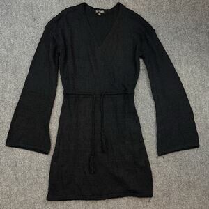 LA Class Black Knit Wrap Tunic Sweater Dress Belted Long Sleeve S/M